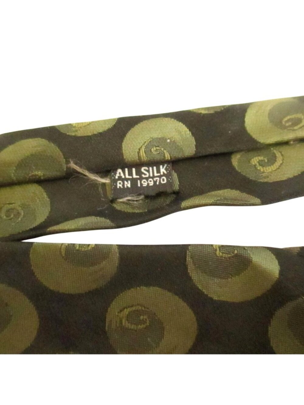 Vintage Mens Silk Neck Tie Green 3.5” 52" Swirl Crown Print